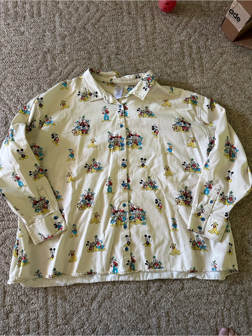 Disney Cream Button-Down Shirt with Multicolor Character Print